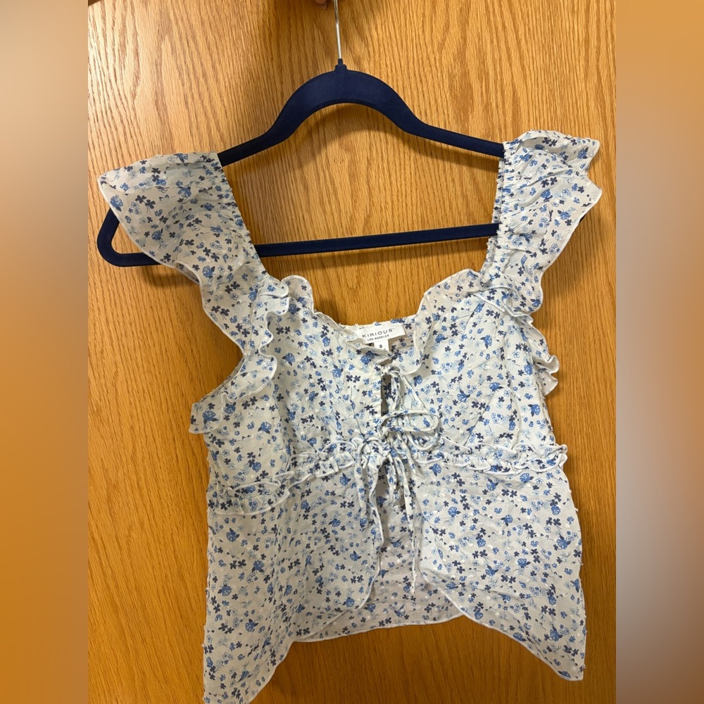 Floral Blue Ruffle Top